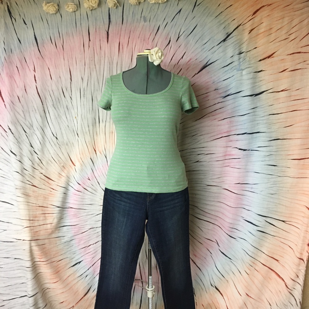 Boden mint green and grey striped t-shirt